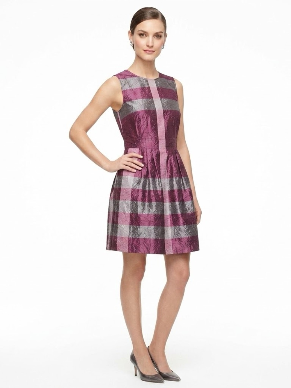 Burberry London Silk Metallic Plaid Sleeveless Dress 4
